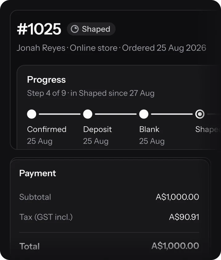 Order #1025 with its progress and payment summary