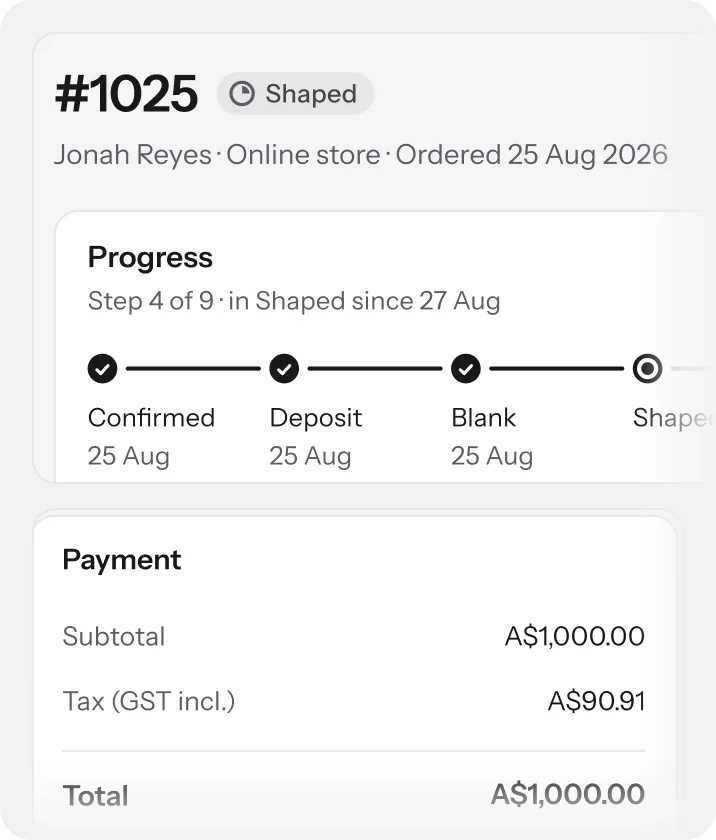 Order #1025 with its progress and payment summary