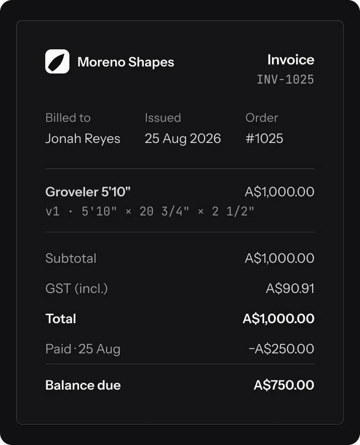 Invoice INV-1025 with the balance due