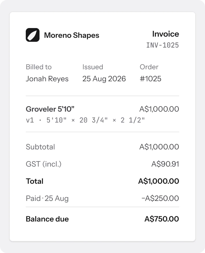 Invoice INV-1025 with the balance due